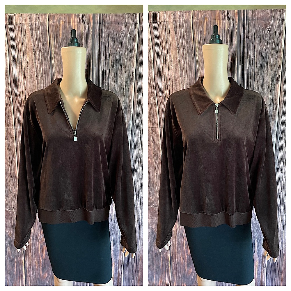 Liz Claiborne Liz Sport size XL brown velvet comfy pullover athletic lounge